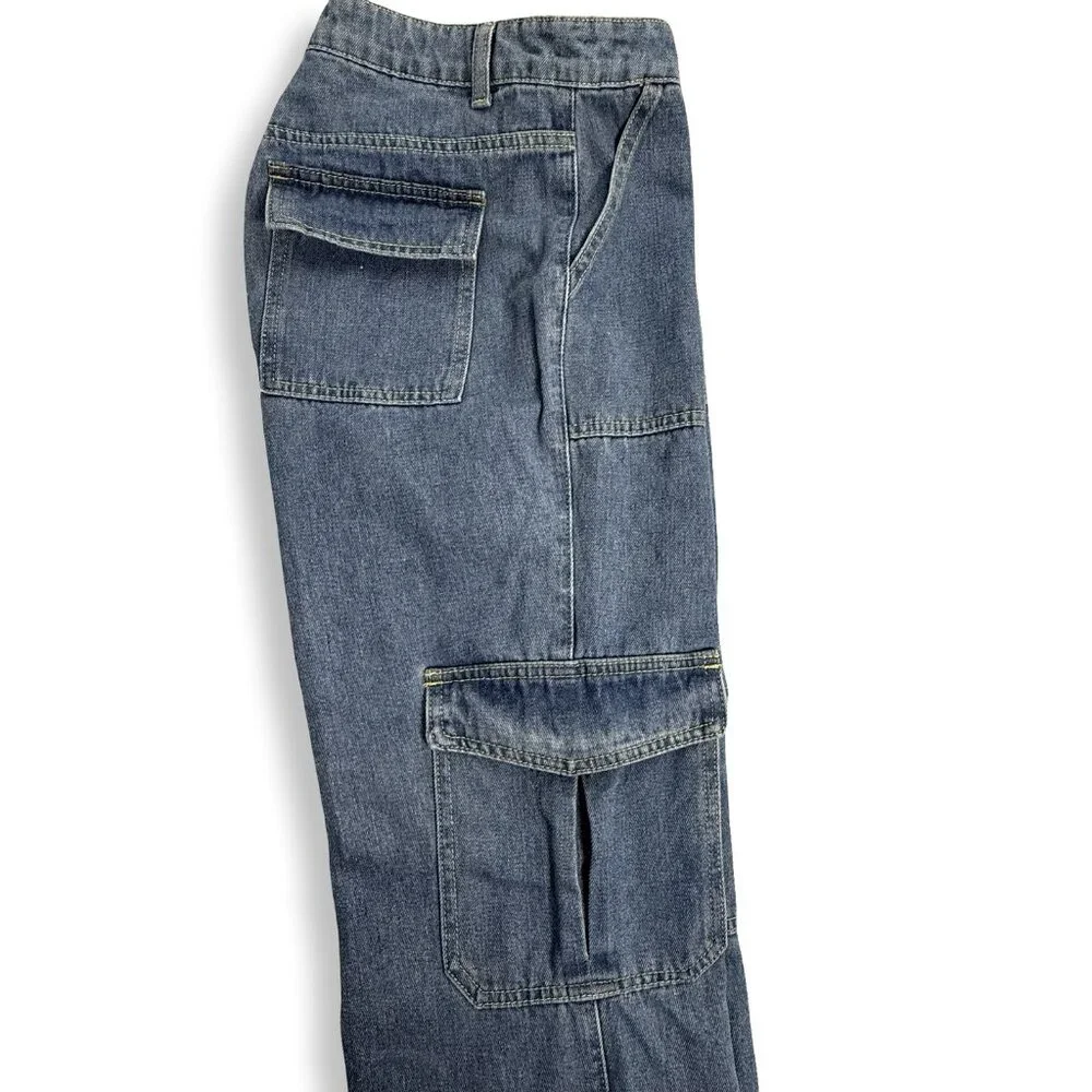 Y2K Cargo‎ Jeans Womens Small 26x28 Blue Relaxed Straight Leg High Rise Utility